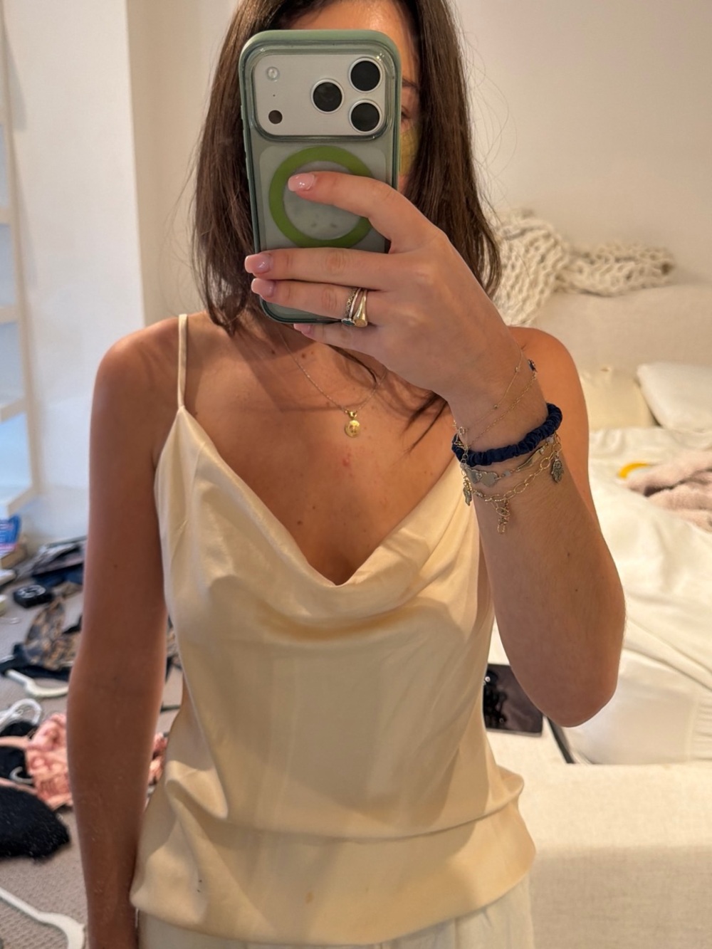 LPA Cream Satin Cowl Neck Camisole